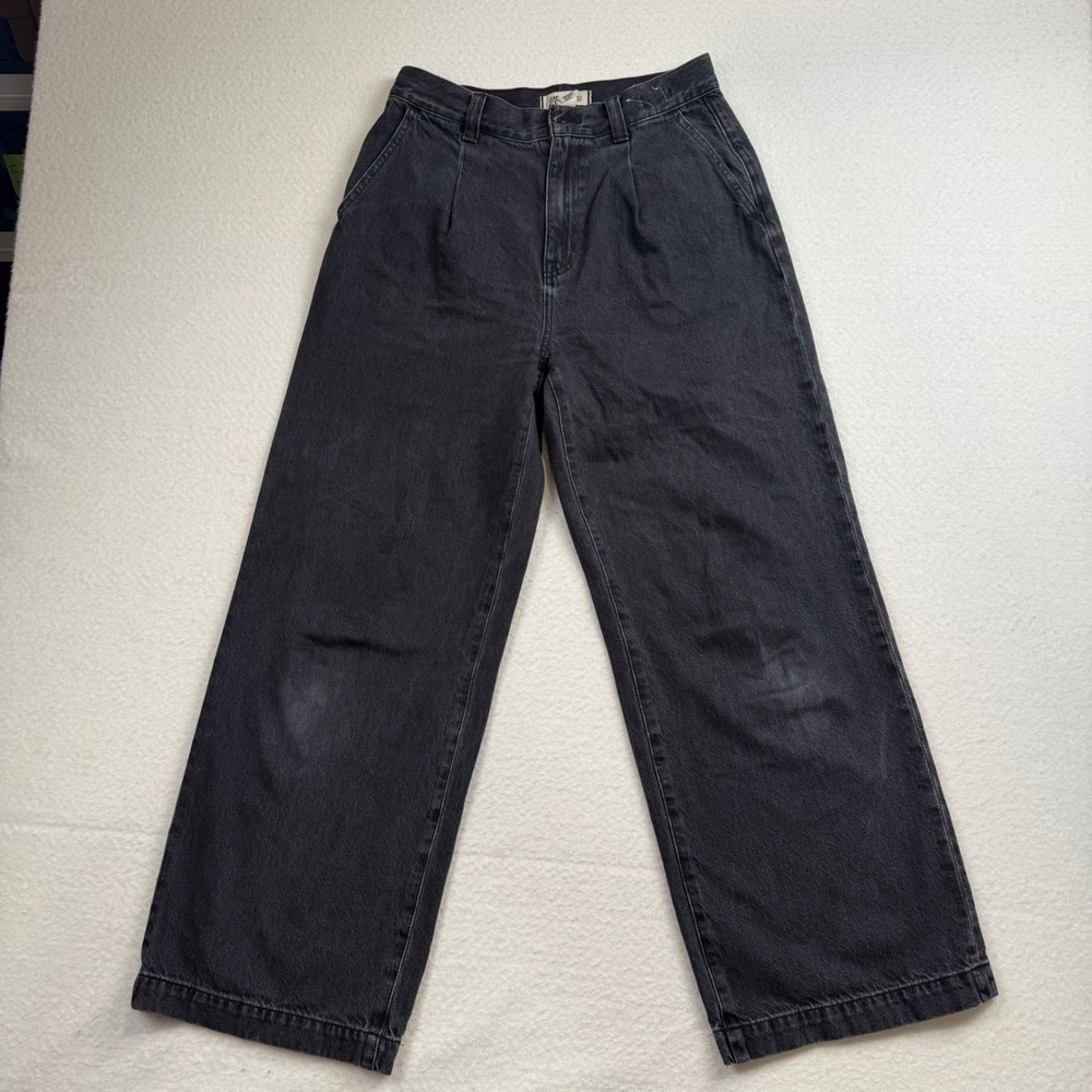 Madewell Jeans Harlow Pleated Black Charcoal Wide Leg Jean High Rise Denim 27